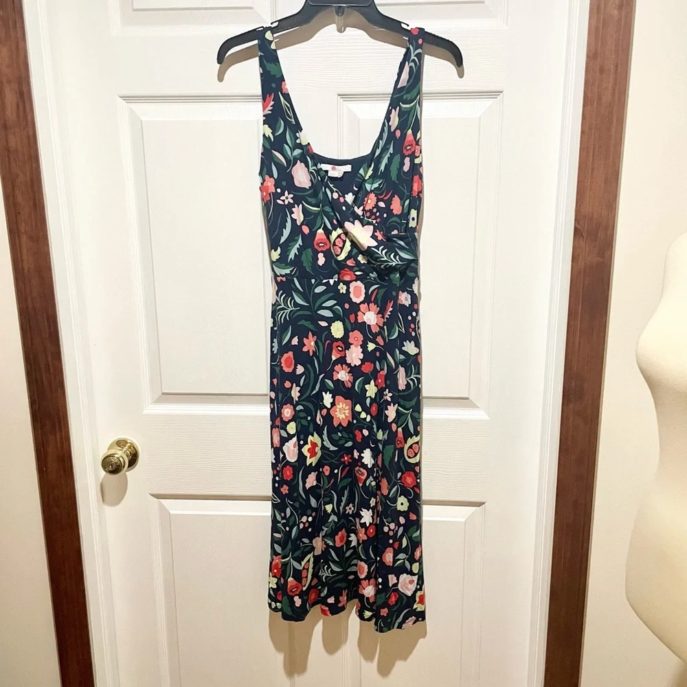 Boden Navy Floral Midi Dress with Multicolor Flowers - Picture 3 of 8